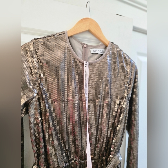 NWT! Mac Duggal, High Neck Long Sleeve Cocktail Dress, Taupe, Size 10, MSRP $398 - Picture 7 of 13